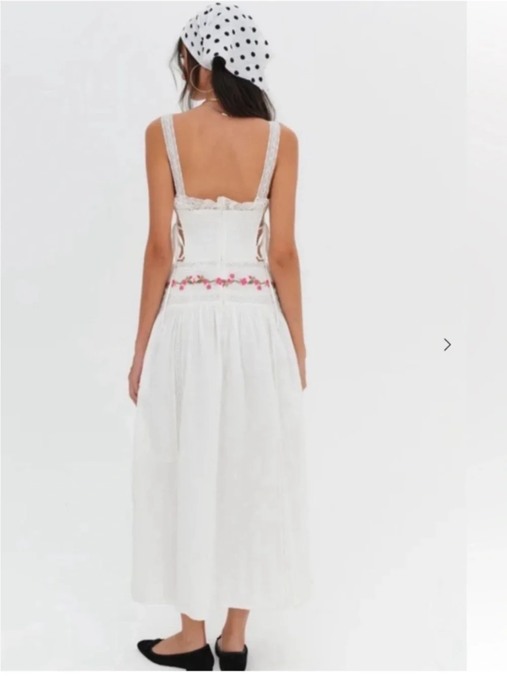 For Love And Lemons White Midi Dress with Pink Rose Embroidery Size Large - Picture 3 of 7